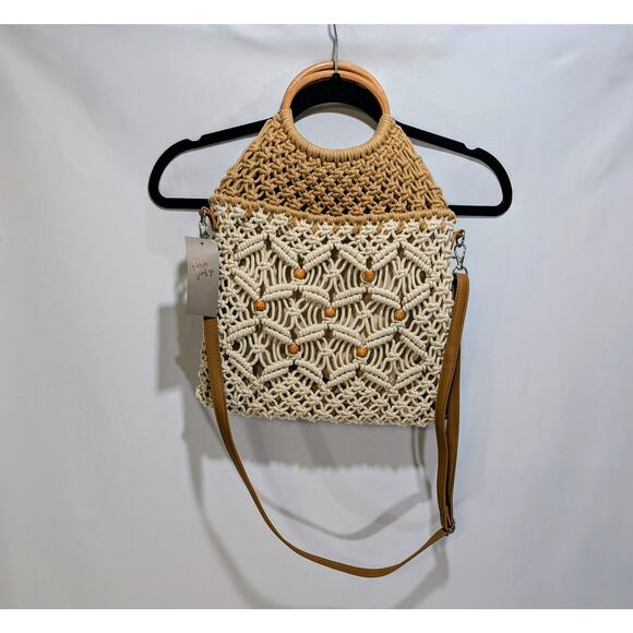 Crown Vintage NWT Woven Macramé Crossbody Tote Bag Boho - Picture 1 of 6